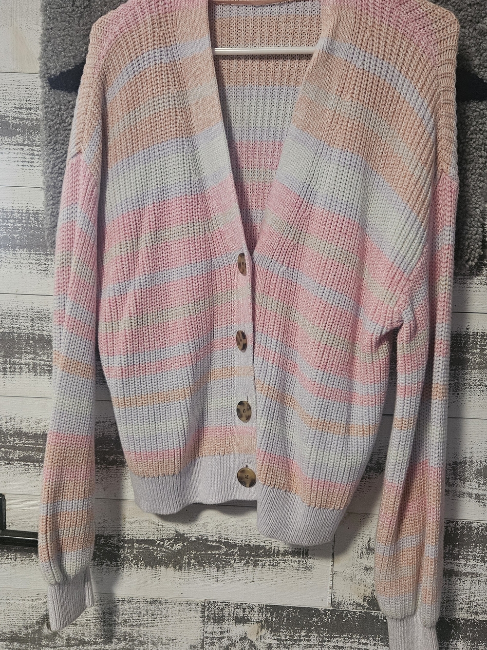 GAP Pastel Striped Button-Front Cardigan in Pink, Peach, Cream, Light Blue